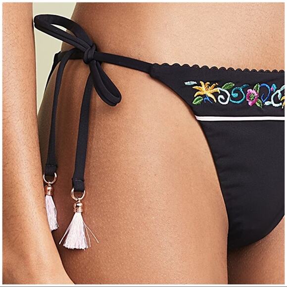 Nanette Lepore Vamp Swim Bikini Bottom Tassel Tie Black Size 10 - Picture 3 of 10